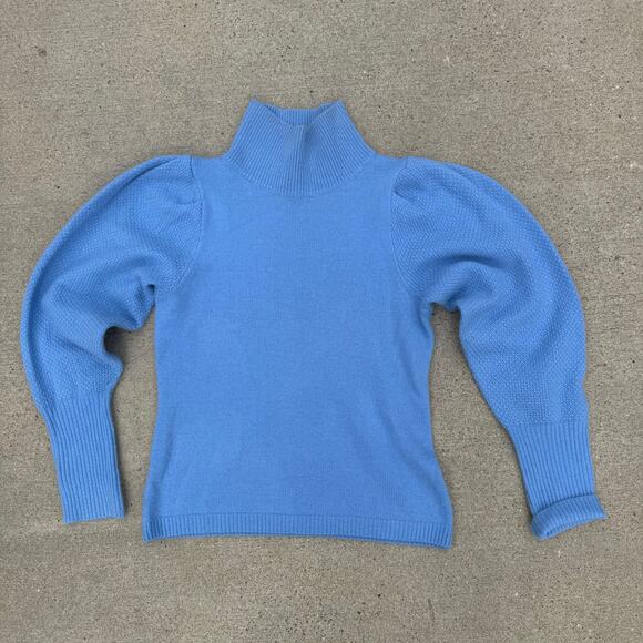 Diane Von Furstenberg Blue Puff Sleeve Wool Cashmere Turtleneck Sweater SMALL - Picture 1 of 9
